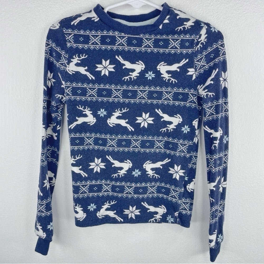 HOLIDAY TIME Boys Kids Navy Blue Reindeer and Snowflakes Long Sleeve T Size 6